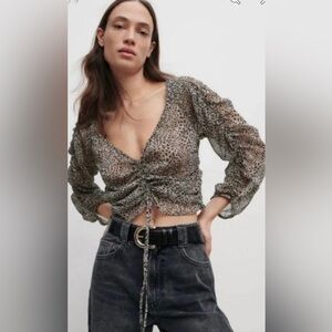 ZARA Leopard Print Sheer Cropped Top Size Small